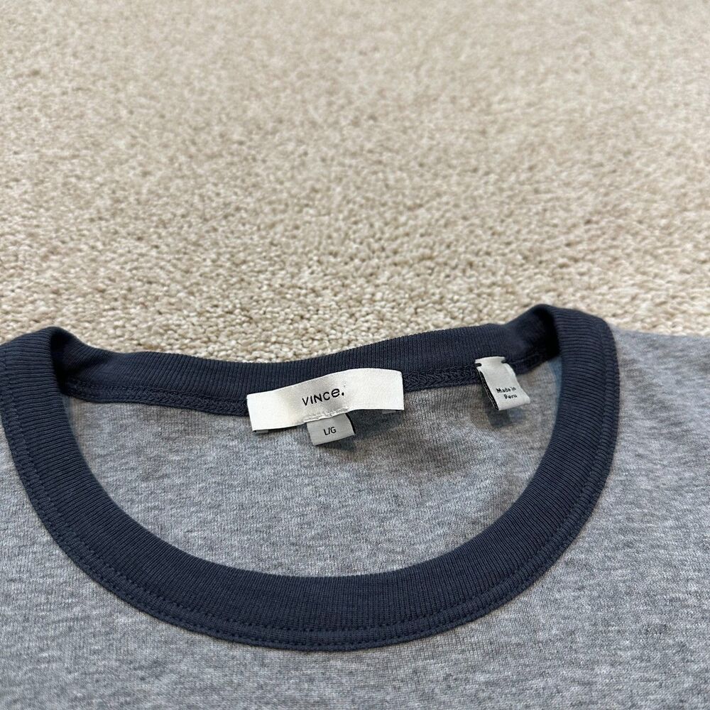 Vince Tipped Heathered Pima Cotton-Blend Long Sleeve T-Shirt Size L - Picture 2 of 5